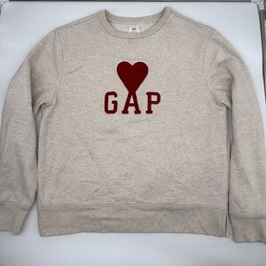 GAP x AMI Paris Collab: Light Tan Sweatshirt with Red Heart Logo